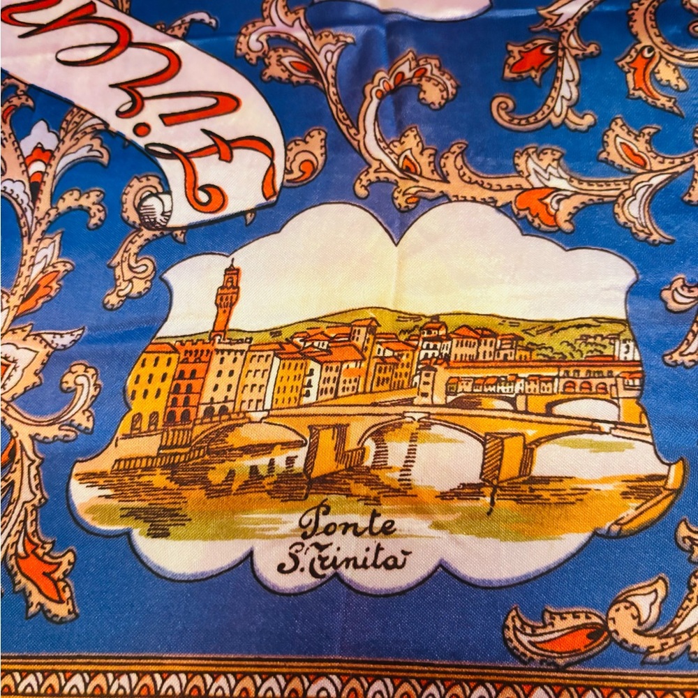 Scarf of Florence, Italy with Vibrant Blue and Orange Hues NWOT - Picture 9 of 12